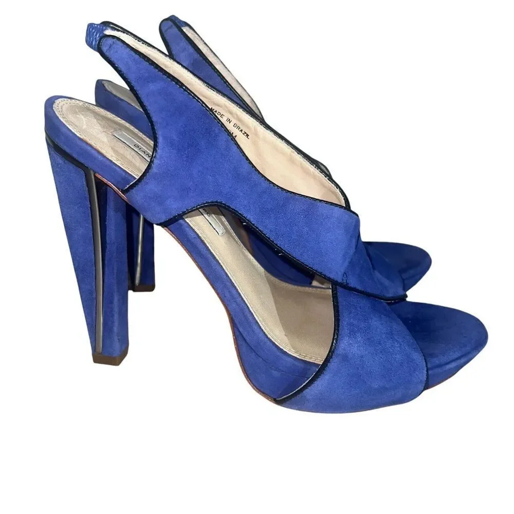 DVF Diane Von Furtensberg Womens Heels Sandal Strappy Suede Blue Silver Size 9